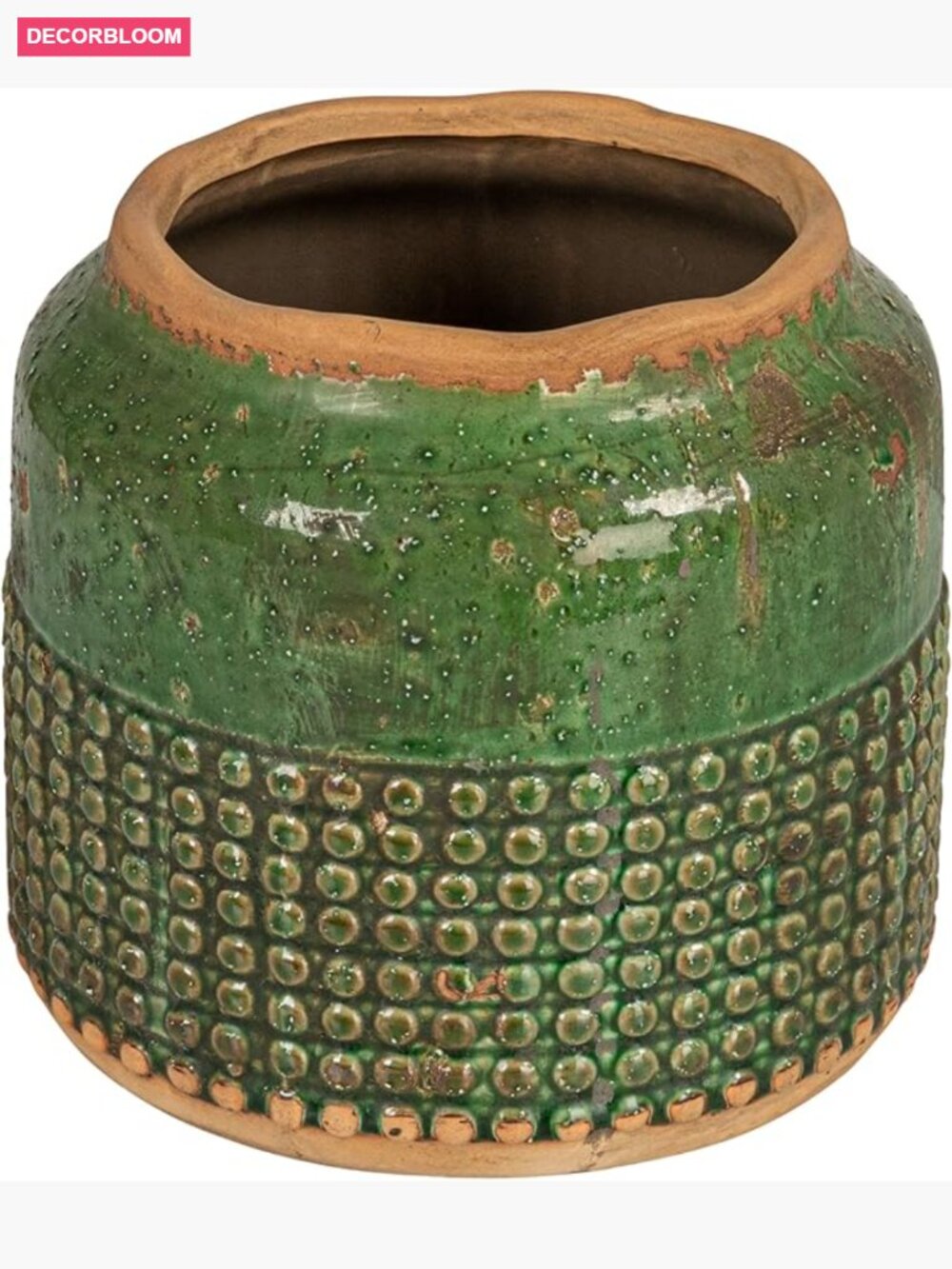 Round Terra-Cotta Hobnail Planter Vase Distressed Glaze 7.25 in